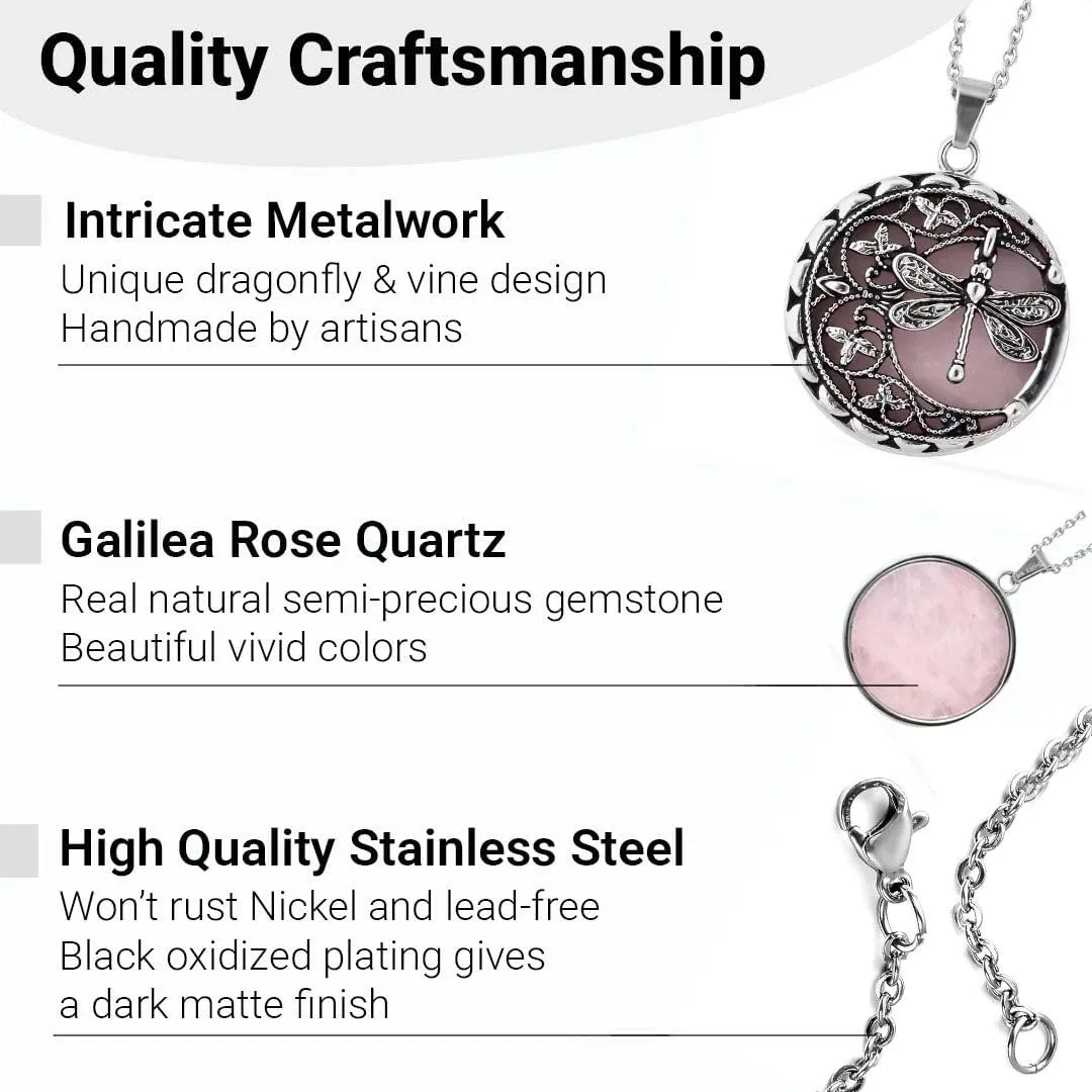Dragonfly Necklace for Women Trendy - Summer Beach Boho Jewelry Birthday Gifts - Aventurine, Carnelian, Dyed, Rose Quartz, Blue Sandstone Gemstone Pendant Birthstone Necklace - 20"