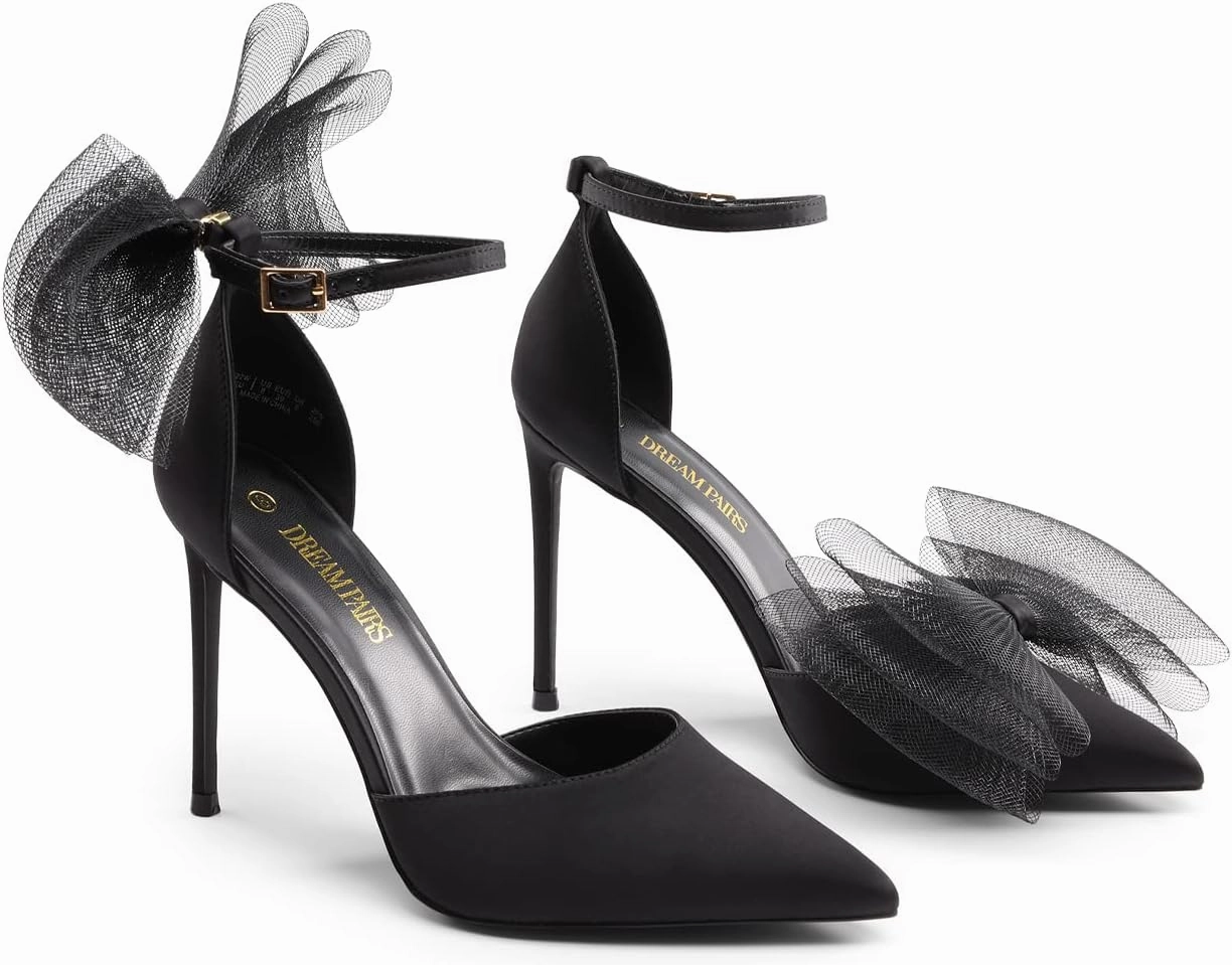 DREAM PAIRS Women's High Heels Strappy Closed Toe Stiletto Pointed Toe Mesh Bows Ankle Strap D'Orsay Sexy Dress Wedding Party Pumps Shoes