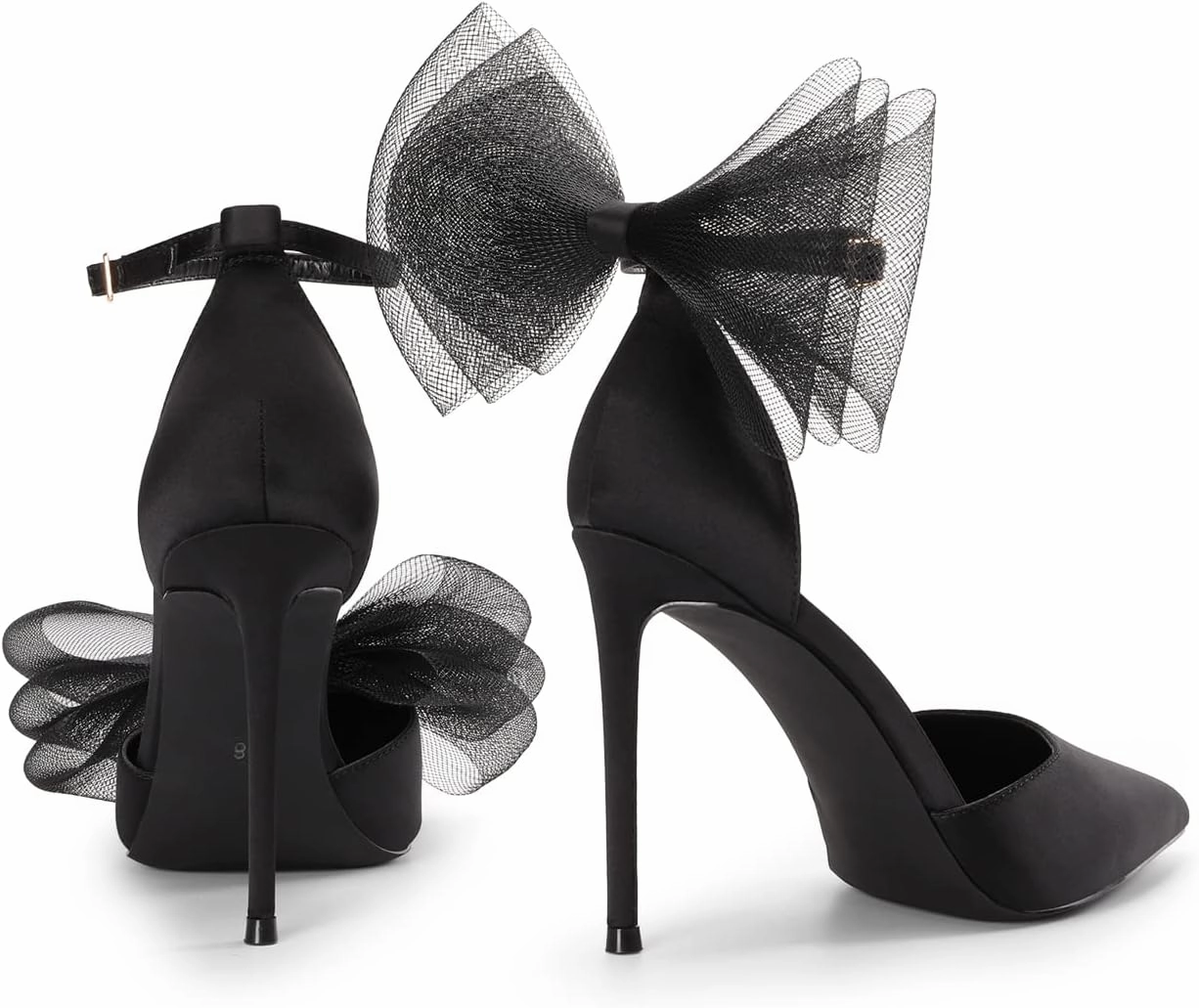 DREAM PAIRS Women's High Heels Strappy Closed Toe Stiletto Pointed Toe Mesh Bows Ankle Strap D'Orsay Sexy Dress Wedding Party Pumps Shoes