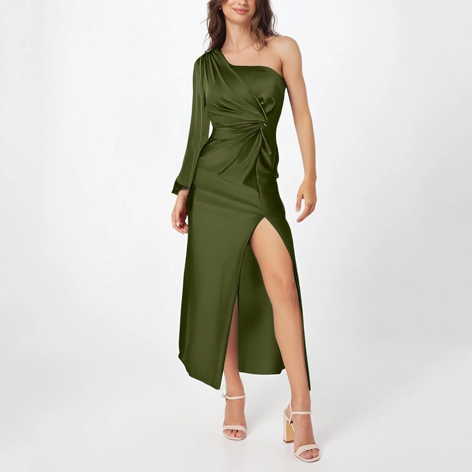 Dresses for Women Sexy One Shoulder Twist Front Long Formal Dress High Split Cocktail Wedding Party Maxi Dress