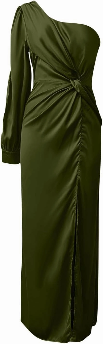 Dresses for Women Sexy One Shoulder Twist Front Long Formal Dress High Split Cocktail Wedding Party Maxi Dress
