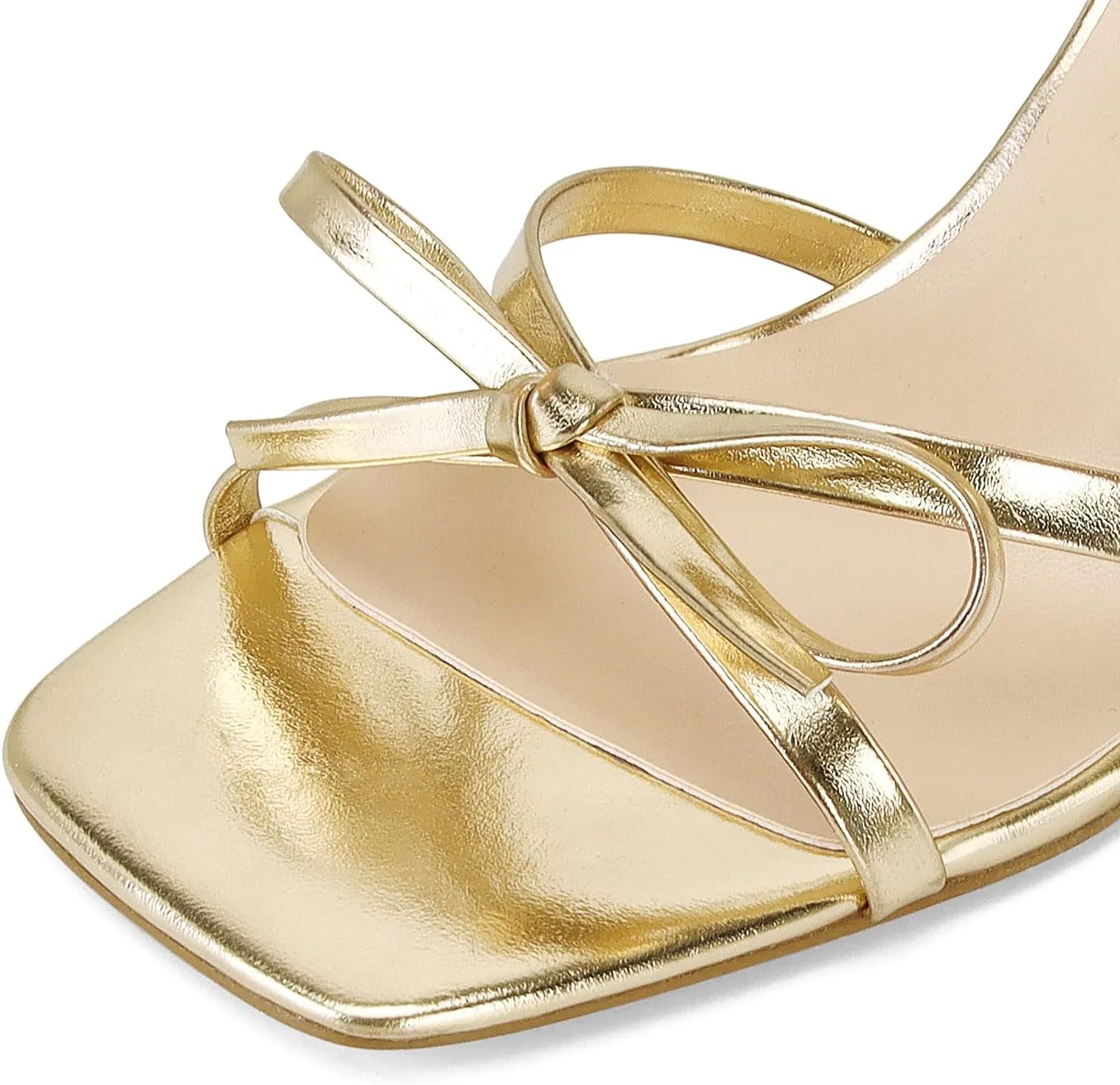 Dsevht Gold Bow Heels for Women Sexy Stiletto Strappy Heeled Sandals Square Open Toe Bow Knot Metallic Slingback Heels Dress Shoes