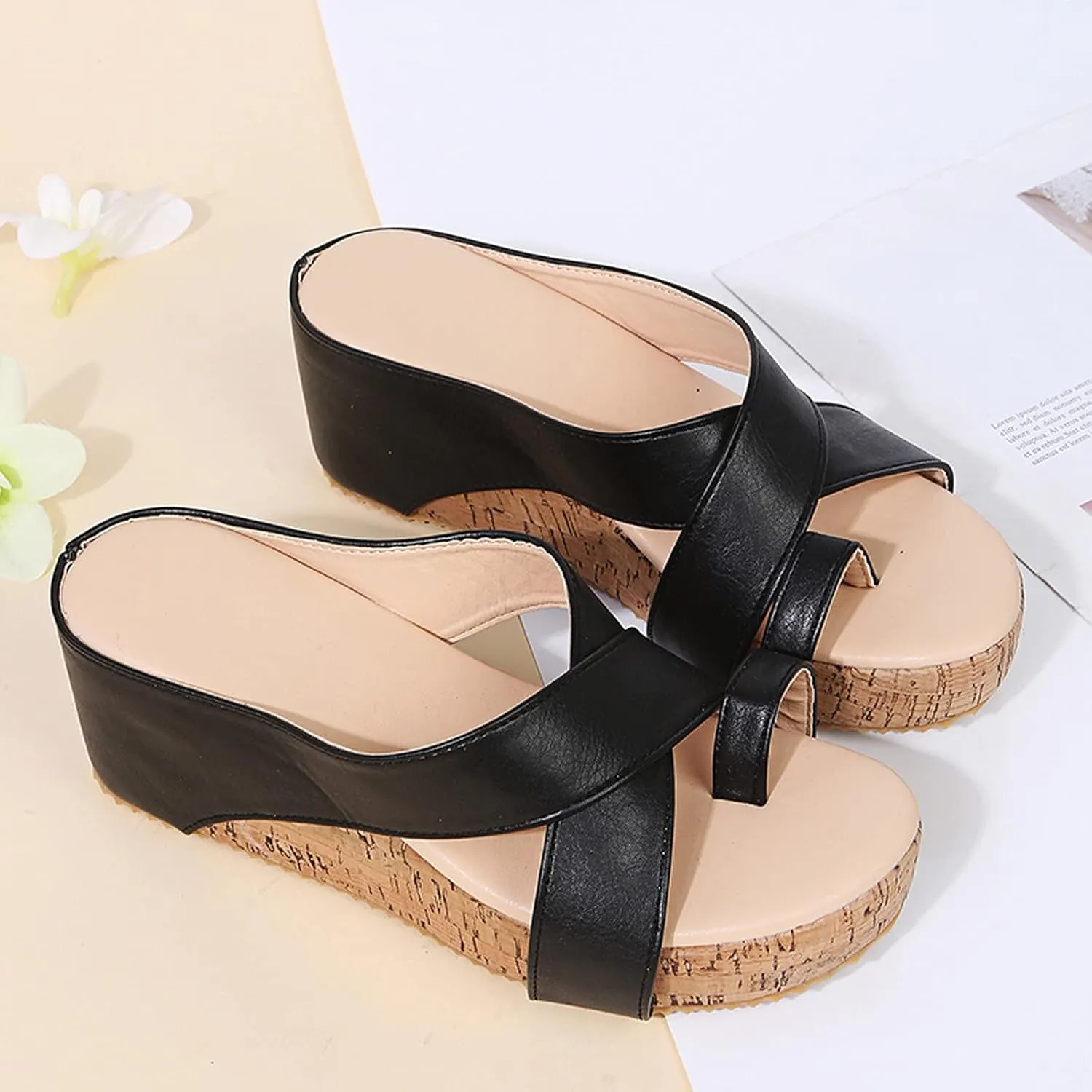 Eduavar Sandals for Women Dressy, Women's Sandals Dressy Summer Beach Sandals Lace Trim Ring Toe Floral Flat Sandals