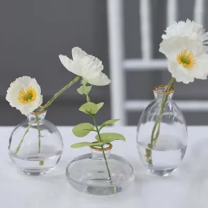 Efavormart Set of 3 | Small Clear Glass Flower Bud Table Centerpieces with Metallic Gold Rim, Modern Floral Vases – Assorted Sizes