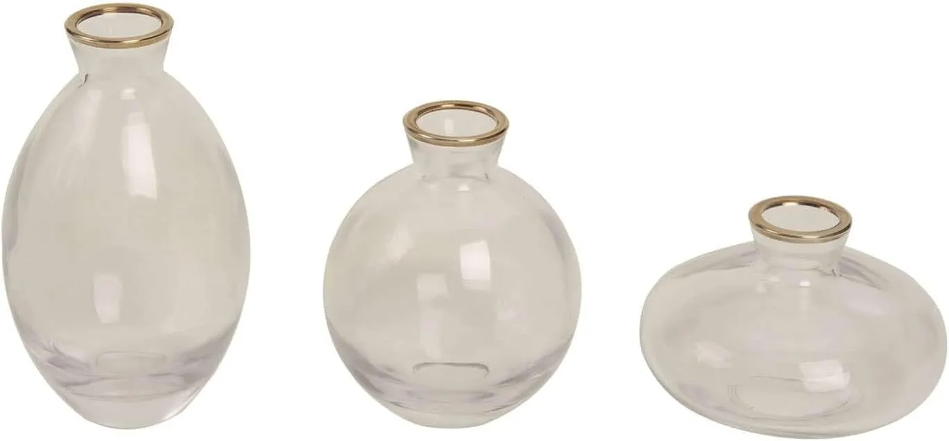 Efavormart Set of 3 | Small Clear Glass Flower Bud Table Centerpieces with Metallic Gold Rim, Modern Floral Vases – Assorted Sizes