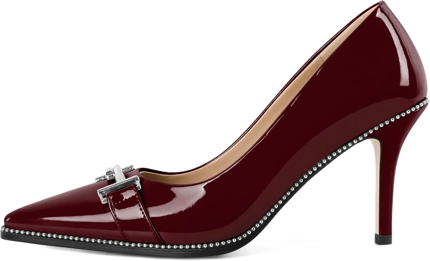 Eldof Women's High Heel Pumps Pointed Toe Slip On Metallic Buckle Stiletto Heels Studed Beaded Pumps Shoes Women 3.5 Inches