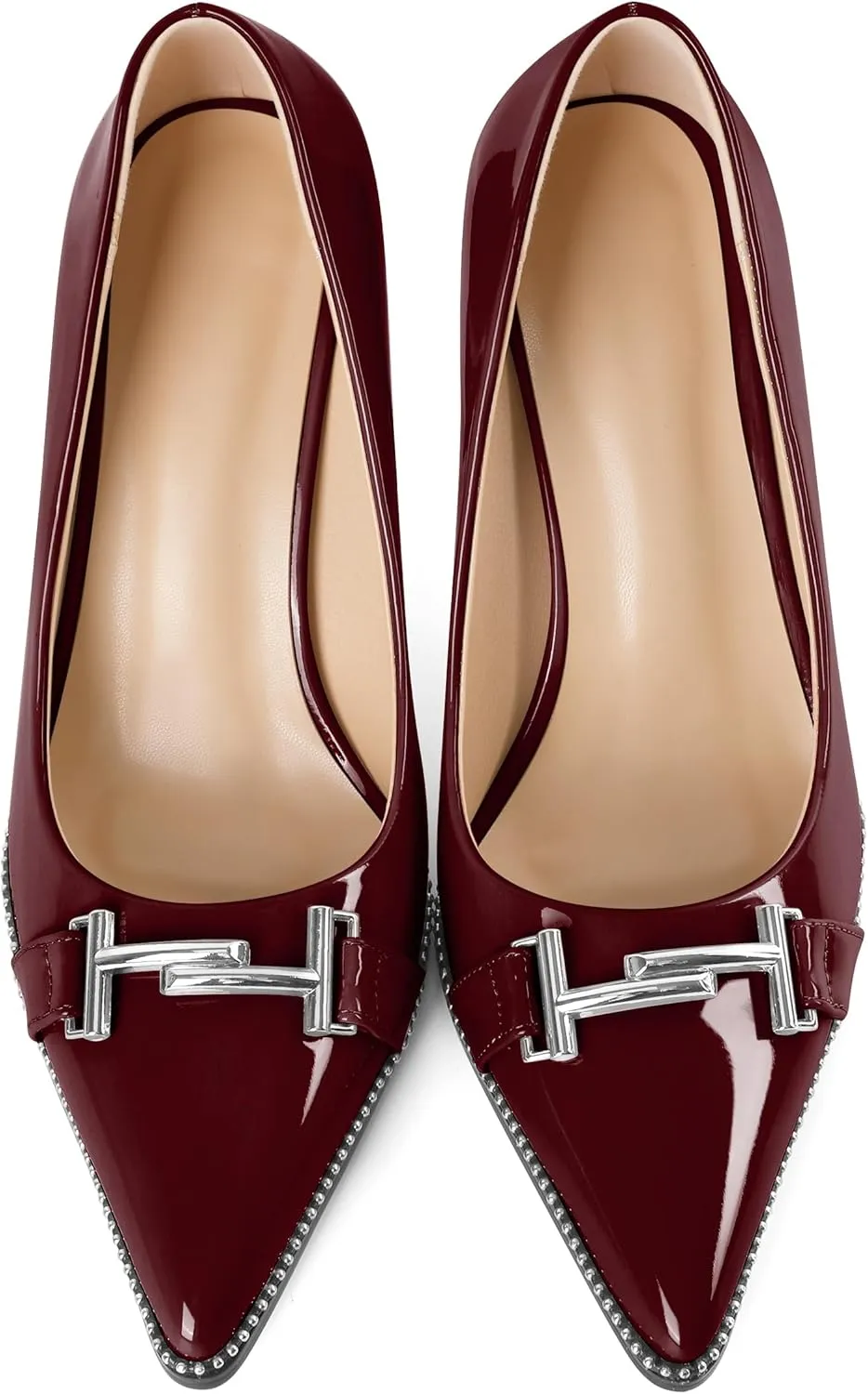 Eldof Women's High Heel Pumps Pointed Toe Slip On Metallic Buckle Stiletto Heels Studed Beaded Pumps Shoes Women 3.5 Inches