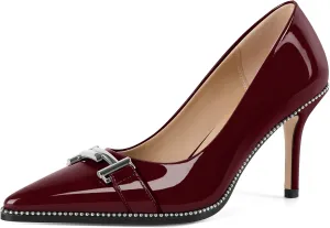 Eldof Women's High Heel Pumps Pointed Toe Slip On Metallic Buckle Stiletto Heels Studed Beaded Pumps Shoes Women 3.5 Inches