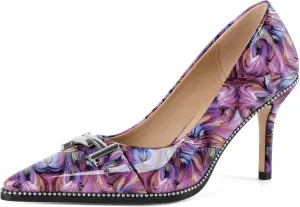 Eldof Women's High Heel Pumps Pointed Toe Slip On Metallic Buckle Stiletto Heels Studed Beaded Pumps Shoes Women 3.5 Inches