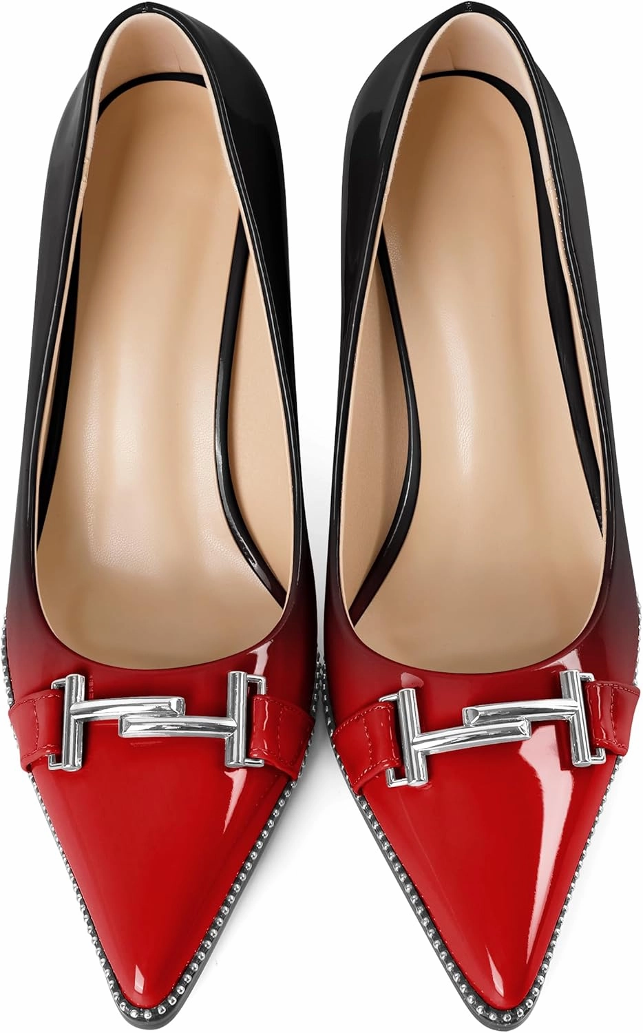 Eldof Women's High Heel Pumps Pointed Toe Slip On Metallic Buckle Stiletto Heels Studed Beaded Pumps Shoes Women 3.5 Inches