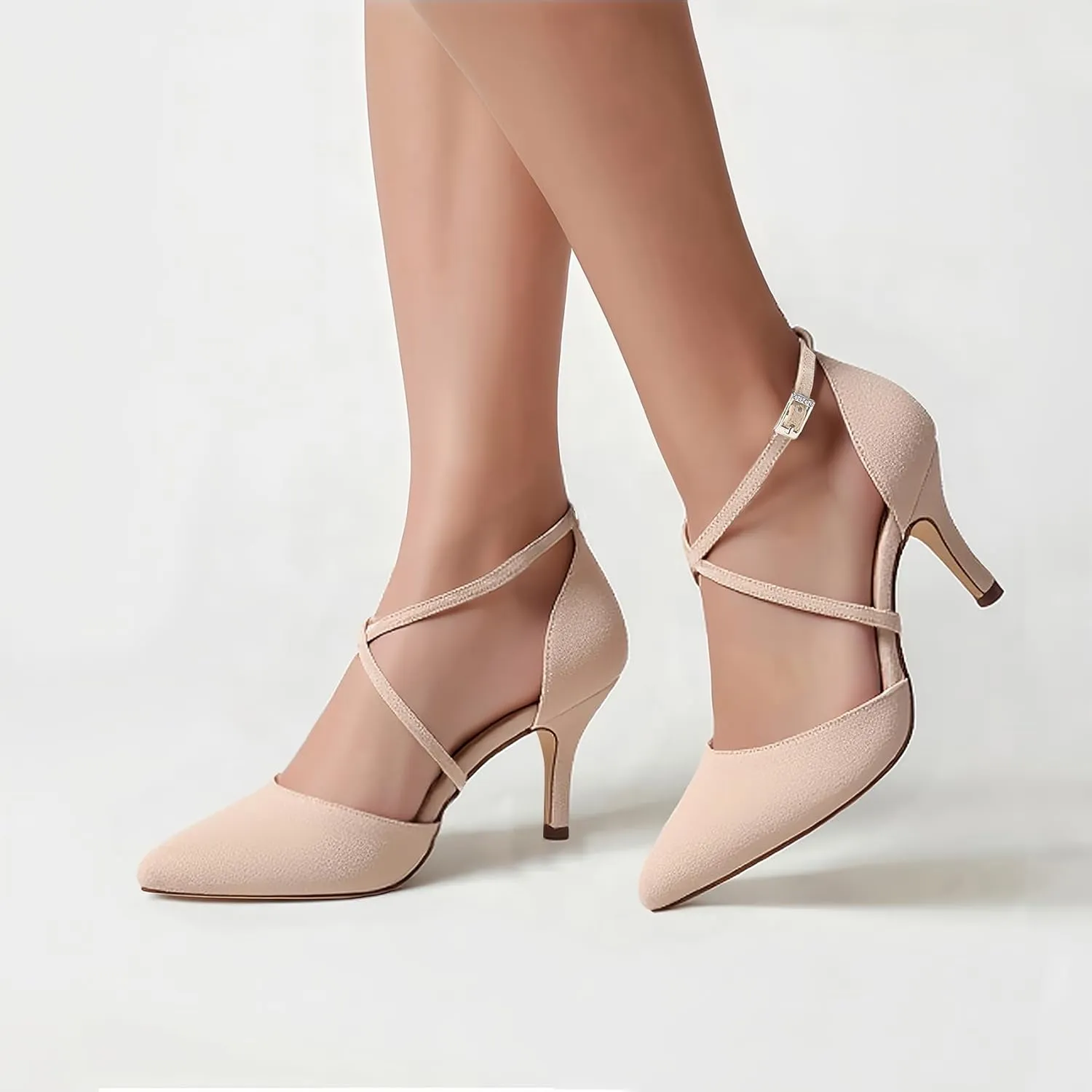 ELEGANTPARK Heels for Women Closed Toe Strappy Pointed High Heel Pumps Satin Pointy Wedding Evening Dress Shoes
