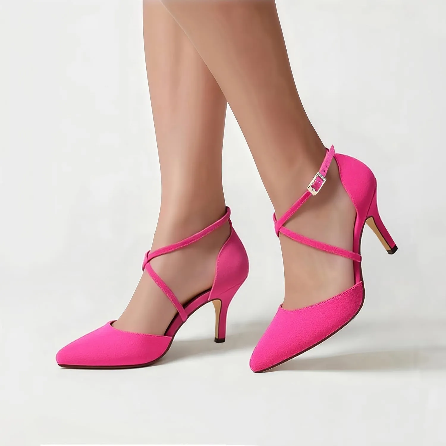 ELEGANTPARK Heels for Women Closed Toe Strappy Pointed High Heel Pumps Satin Pointy Wedding Evening Dress Shoes