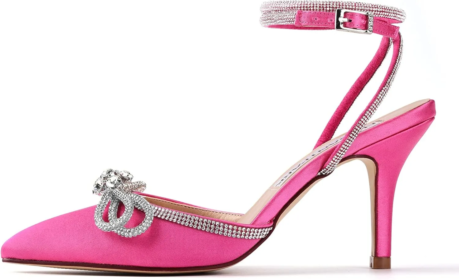 ELEGANTPARK Heels for Women Pointed Closed Toe Shoes Sexy Ankle Strap Rhinestones Bow High Heel Pumps Satin Wedding Evening Prom Dress Shoes