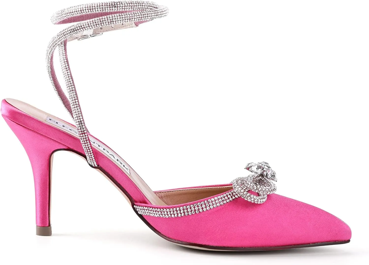 ELEGANTPARK Heels for Women Pointed Closed Toe Shoes Sexy Ankle Strap Rhinestones Bow High Heel Pumps Satin Wedding Evening Prom Dress Shoes