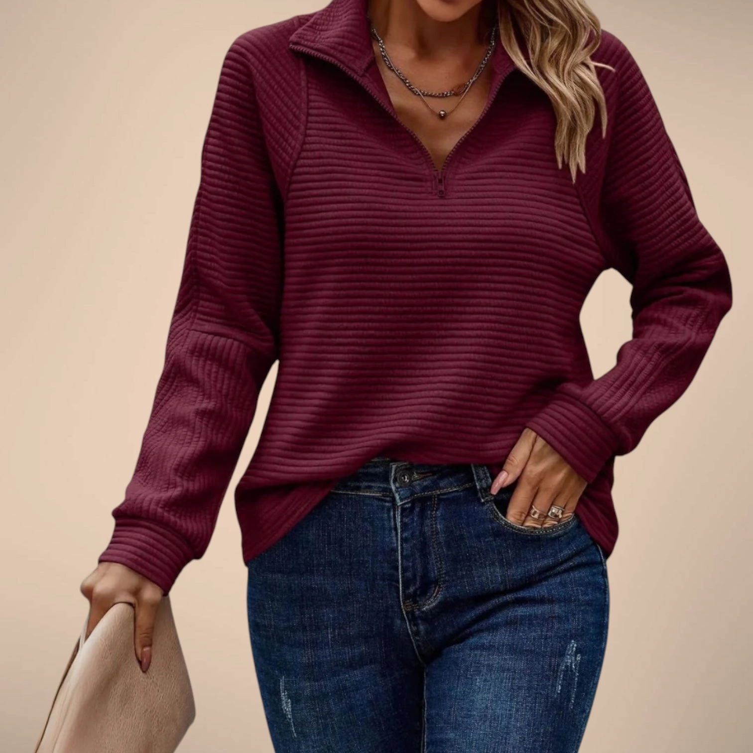 Elise Ribbed Half-Zip Sweater