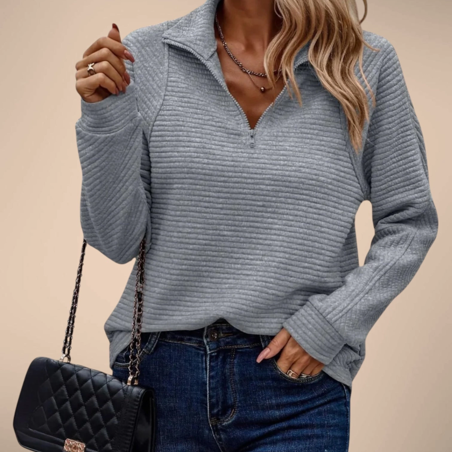 Elise Ribbed Half-Zip Sweater