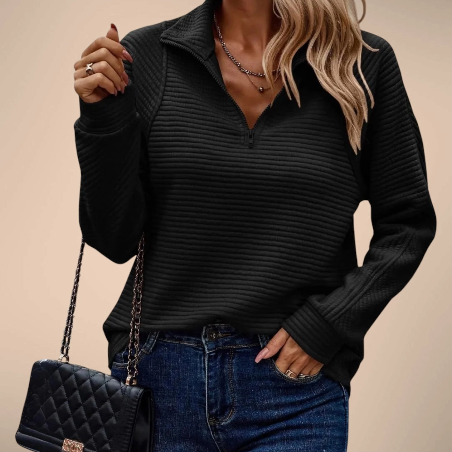 Elise Ribbed Half-Zip Sweater