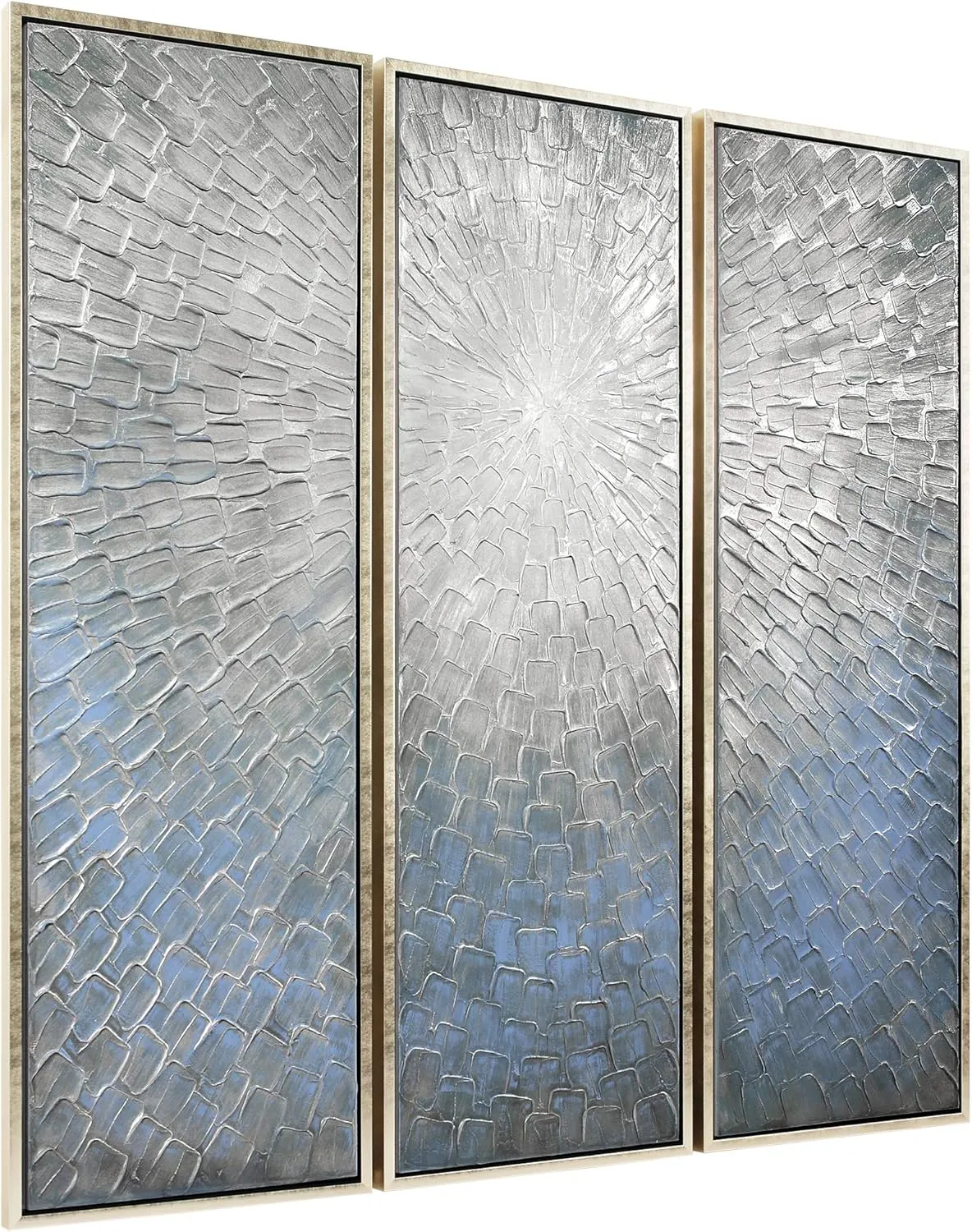Empire Art Direct Abstract Wall Art Textured Hand Painted Canvas by Martin Edwards, Triptych, 60" x 20" each, Silver Ice