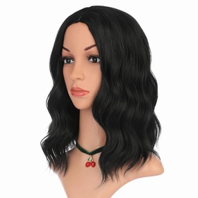 eNilecor Black Wig - Short Curly Wavy Bob Wigs for Black Women, Natural Middle Part, No Bangs, Synthetic, Shoulder Length, Heat Resistant, Cosplay Party Costume, 14 Inch