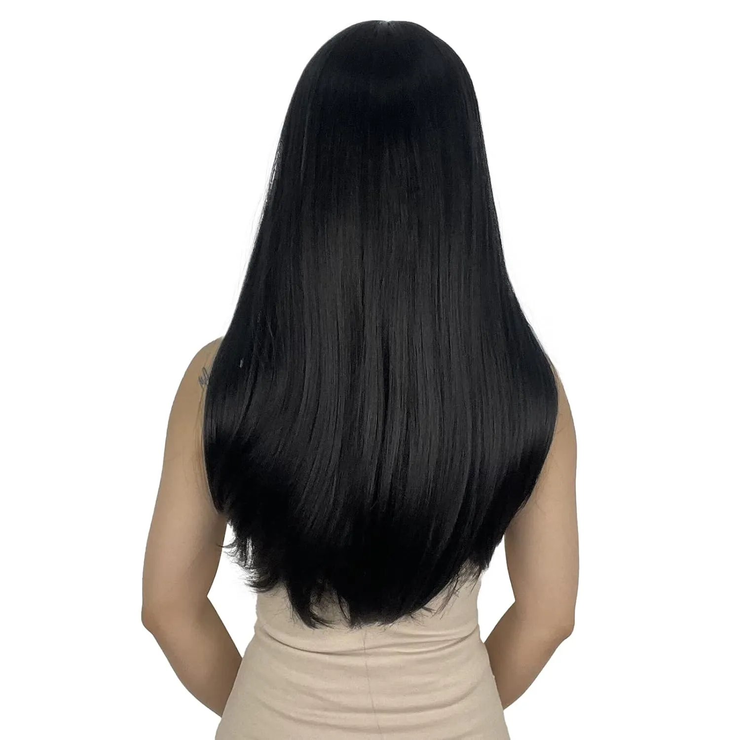 ENTRANCED STYLES Black Wig for Women Long Straight Black Wigs with Bangs Black Hair Wigs Heat Resistant Synthetic Womens Wig for Daily Party Christmas Halloween Use 22 Inch （1B