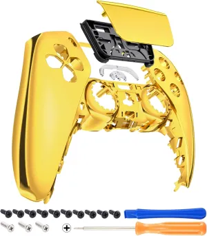 eXtremeRate Chrome Gold Glossy Touchpad Front Top Shell Compatible with ps5 Controller BDM-010 020 030 040 050, DIY Replacement Shell Custom Touch Pad Cover Compatible with ps5 Controller
