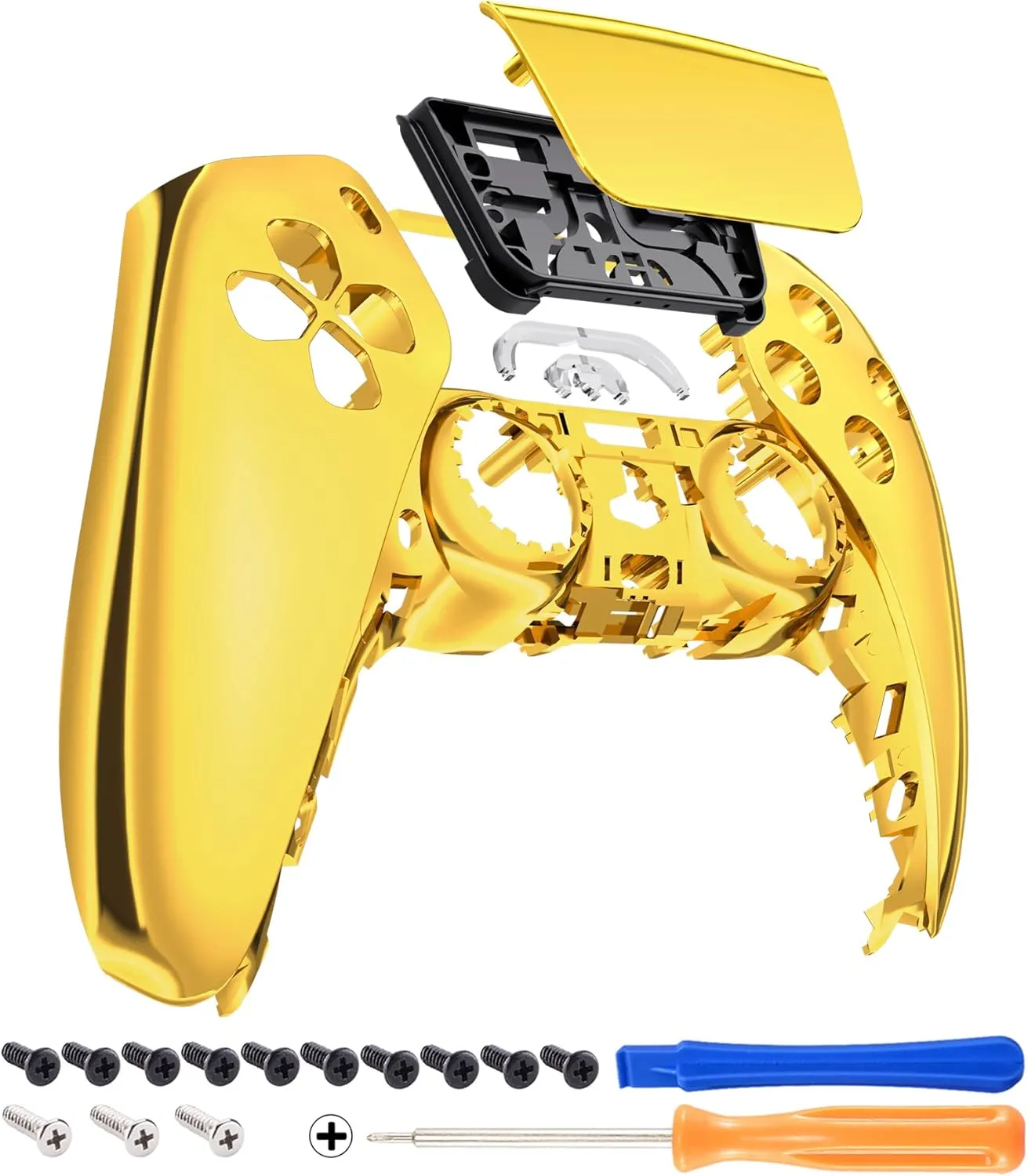 eXtremeRate Chrome Gold Glossy Touchpad Front Top Shell Compatible with ps5 Controller BDM-010 020 030 040 050, DIY Replacement Shell Custom Touch Pad Cover Compatible with ps5 Controller