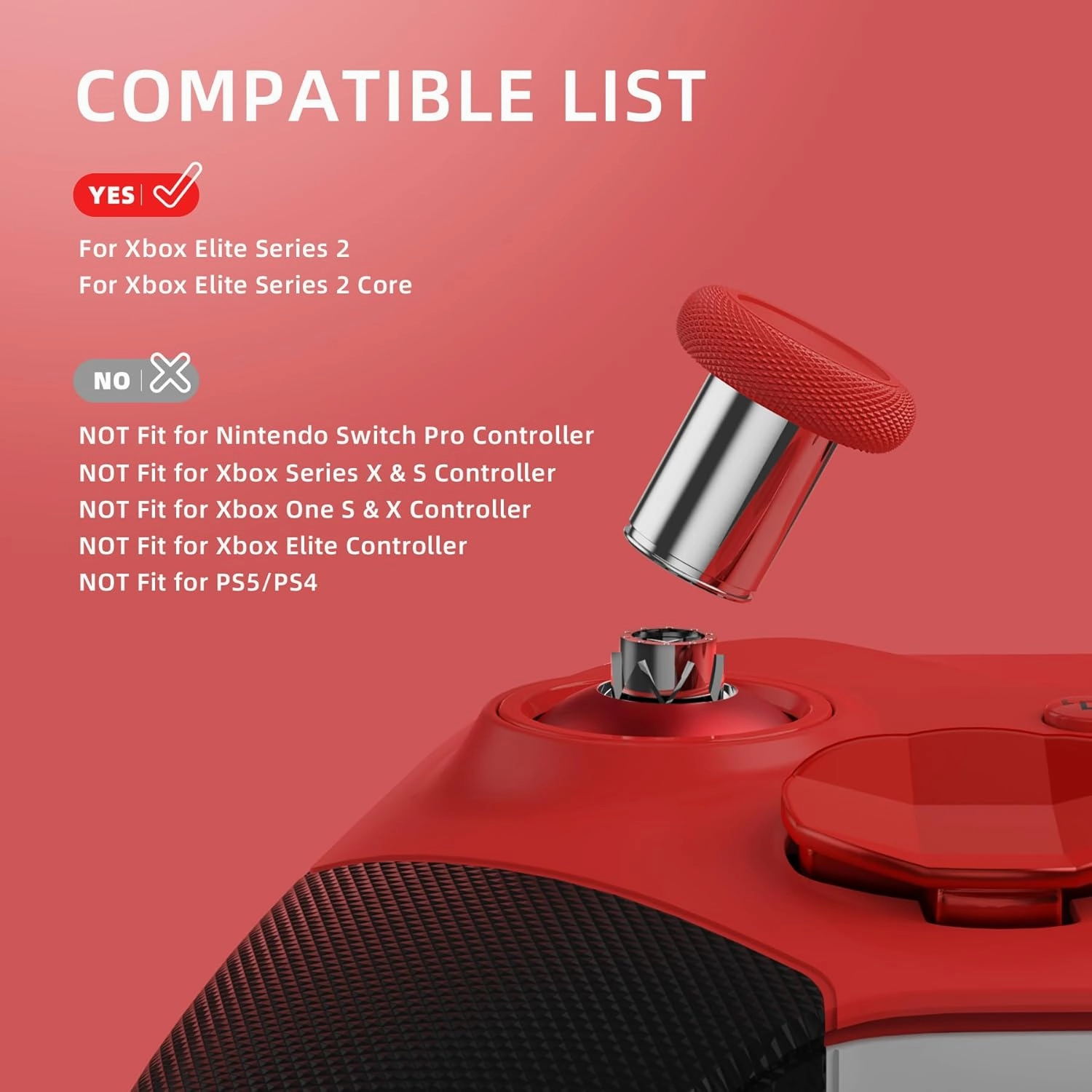 eXtremeRate 13 in 1 Component Pack Kit for Xbox Elite Series 2 Controller, 6 Metal Thumbsticks & Tool, 2 D-Pads, 4 Paddles for Xbox Elite Series 2 Core Controller - Scarlet Red & Metallic Silver