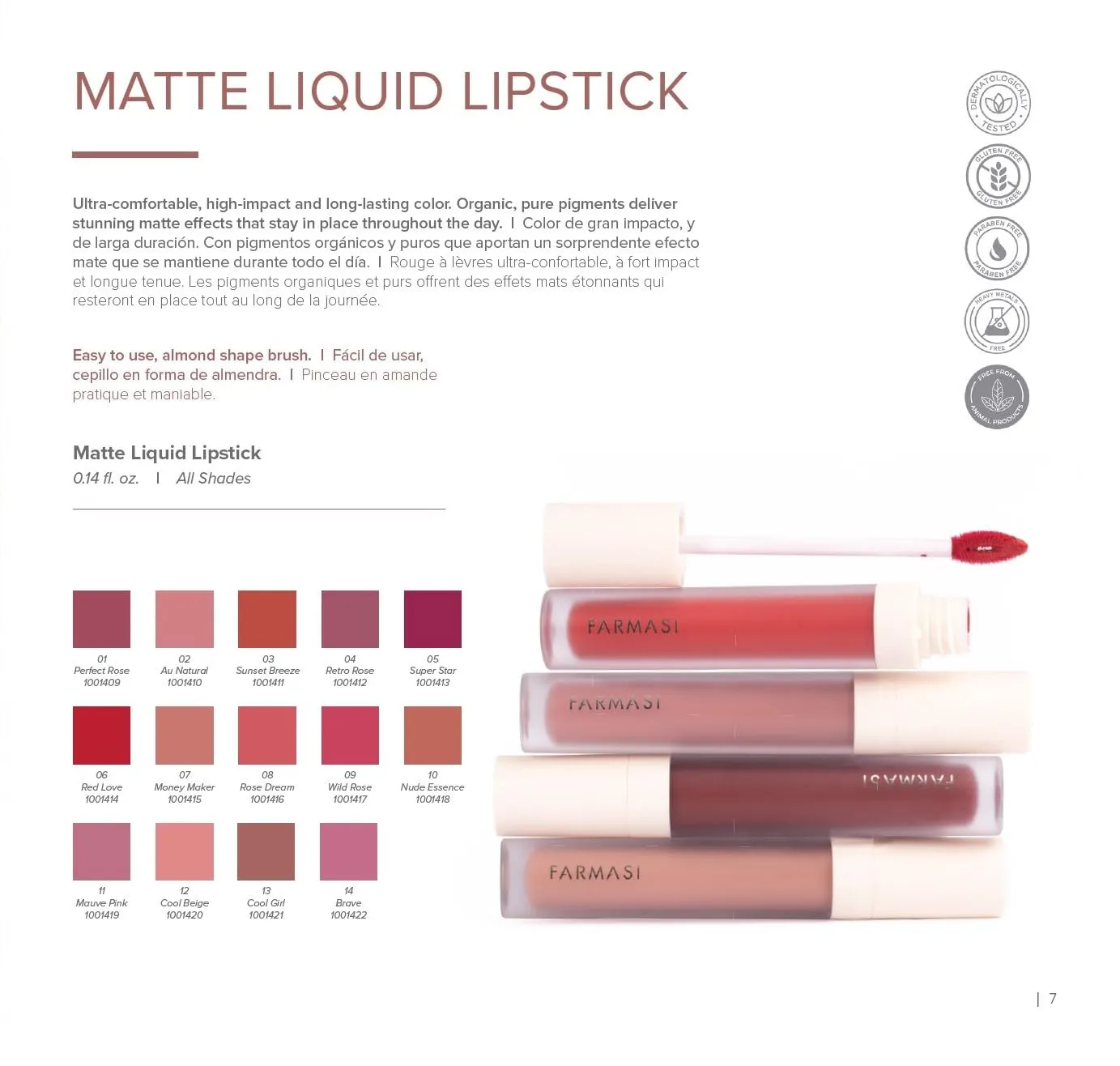 FARMASi Make Up Matte Liquid Lipstick, Long-Lasting and Ultra-comfortable, High-Impact, Lightweight, Organic, Pure Pigments 0.14 fl.oz (Retro Rose)