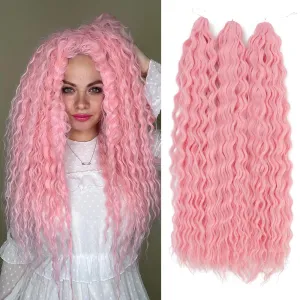 Felek Ocean Wave Crochet Braiding Hair 30inch 3 Packs Pink Color Long Water Wave Wavy Deep Curly Crochet Braids Hair For Fashion Women (Pink)