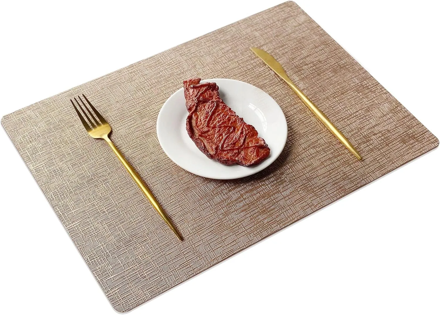FGSAEOR Faux Leather Vinyl Placemats Set of 4,12 X 17 Inch - Waterproof Wipeable Brilliance PU Place Mats for Indoor & Outdoor, Heat Resistant Table Mats for Kitchen/Dining/Party - Champagne Gold