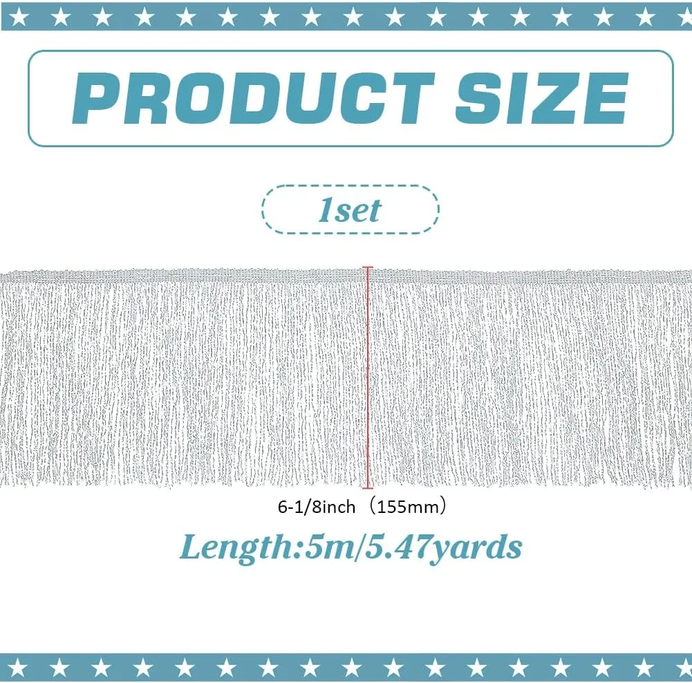 FINGERINSPIRE 5.47 Yards Fringe Lace Trim 6-1/8 inch Wide Polyester Tassel Lace Ribbon Silver Fabric Fringe Trim Sewing Tassel Lace Trim for DIY Latin Dance Dress Costume Accessories Party Decoration