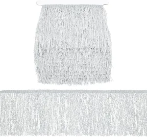 FINGERINSPIRE 5.47 Yards Fringe Lace Trim 6-1/8 inch Wide Polyester Tassel Lace Ribbon Silver Fabric Fringe Trim Sewing Tassel Lace Trim for DIY Latin Dance Dress Costume Accessories Party Decoration
