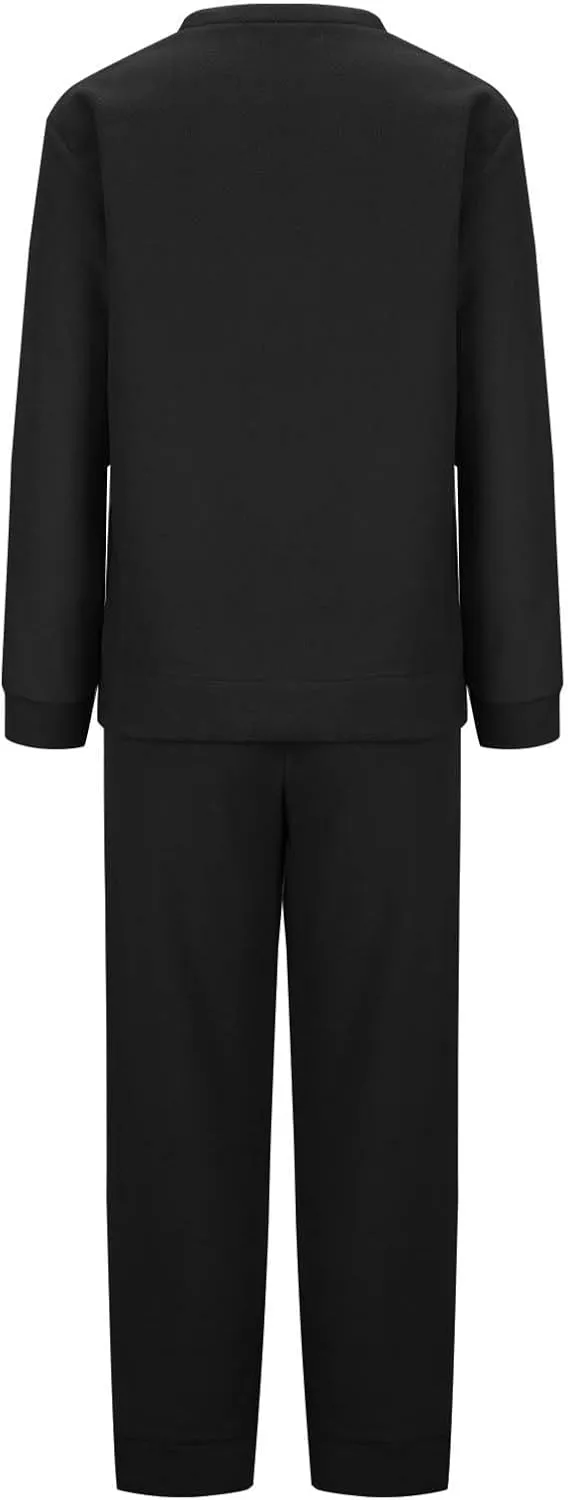 Fleece Pajamas Women 2 Piece Sets Crewneck Long Sleeve Tops Drawstring Pants Winter Casual Solid Color Home Outfits