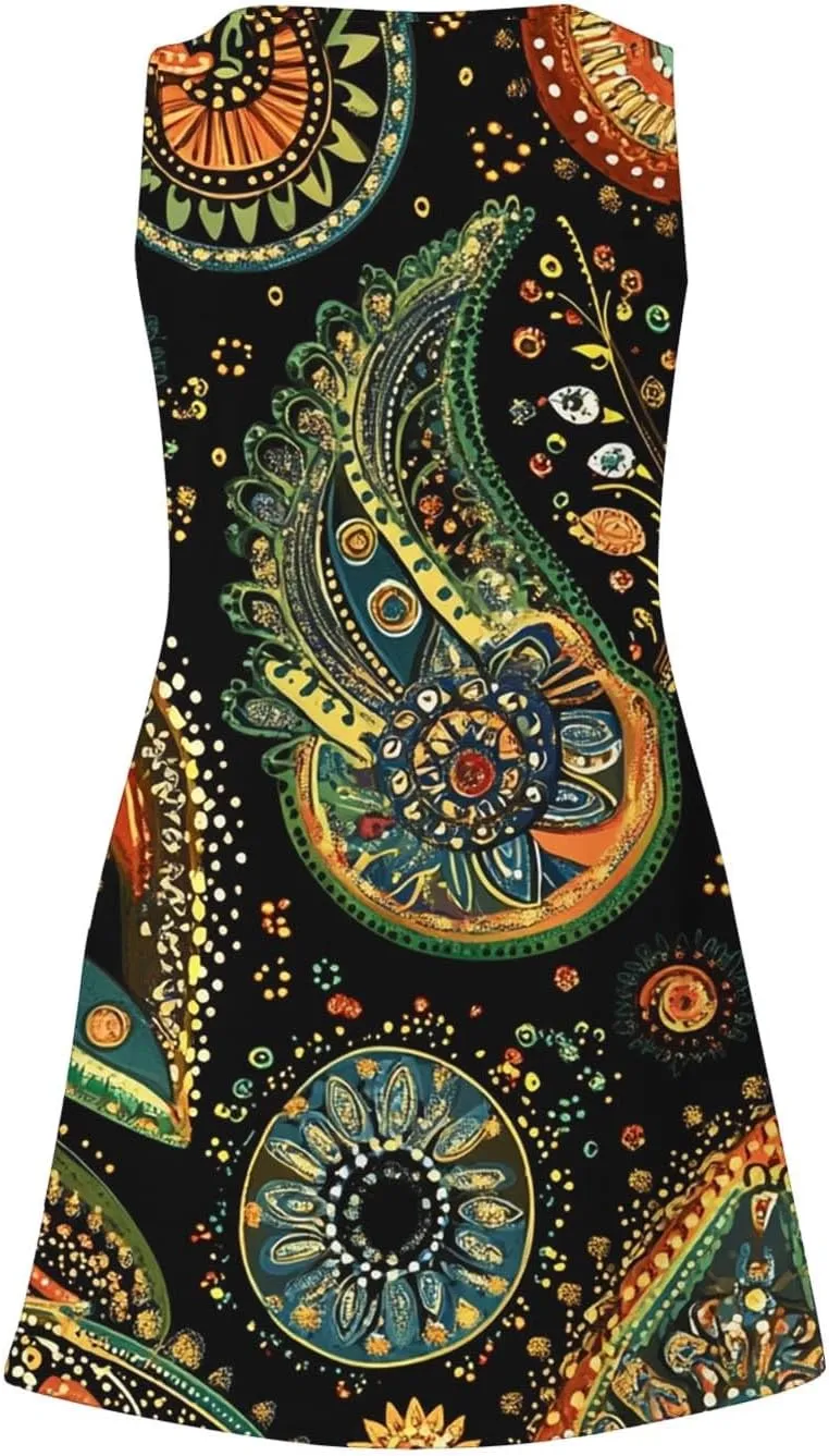 Flowy Dresses for Women Casual Sleeveless Boho Cute Sundress Crewneck Summer Beach Mini Tank Dress Vacation