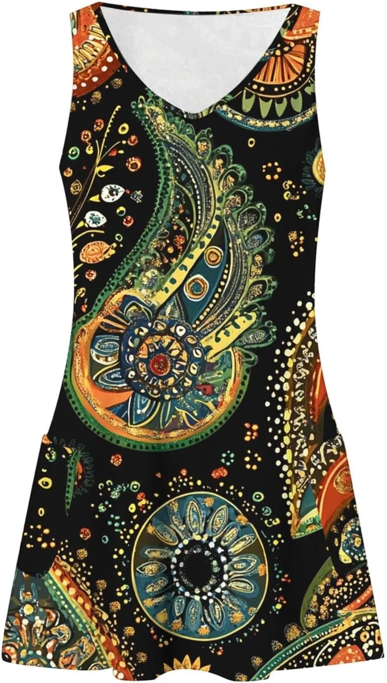 Flowy Dresses for Women Casual Sleeveless Boho Cute Sundress Crewneck Summer Beach Mini Tank Dress Vacation
