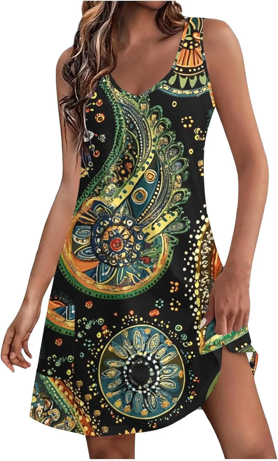 Flowy Dresses for Women Casual Sleeveless Boho Cute Sundress Crewneck Summer Beach Mini Tank Dress Vacation