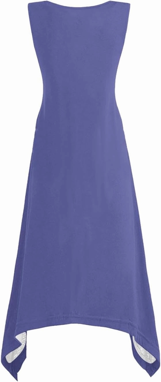 Flowy Dresses for Women Summer Casual Sleeveless Crewneck Sundress Solid Color Beach Vacation Long Tank Dress