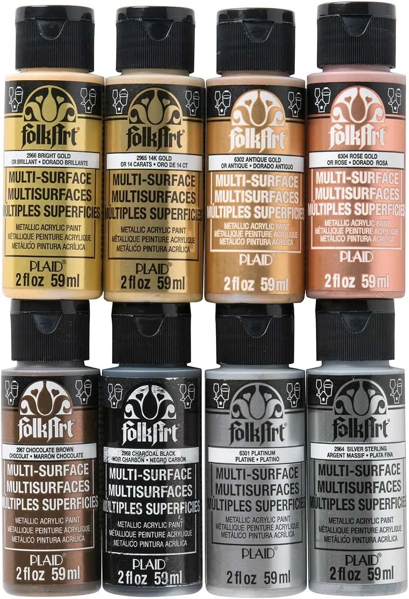 FolkArt Metallic Acrylic Craft Paint Set Formulated to be Non-Toxic that is Perfect for Beginners and Artists, 8 Count, 2 oz, 16 Fl Oz