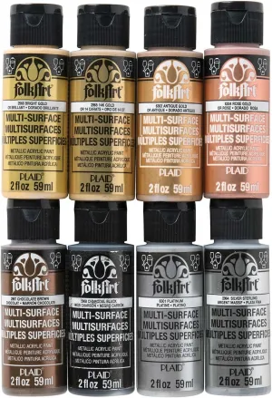 FolkArt Metallic Acrylic Craft Paint Set Formulated to be Non-Toxic that is Perfect for Beginners and Artists, 8 Count, 2 oz, 16 Fl Oz