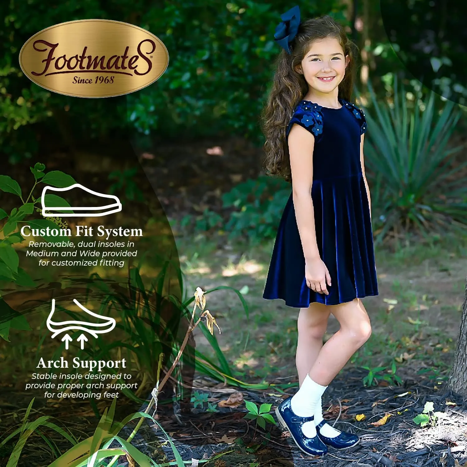 FOOTMATES Emma Patent Leather Mary Jane Girls Party Dress Shoes with Custom-Fit Insoles, Hard Bottom, Slip-Resistant Non-Marking Outsoles - for Toddlers and Little Kids, Ages 1-8