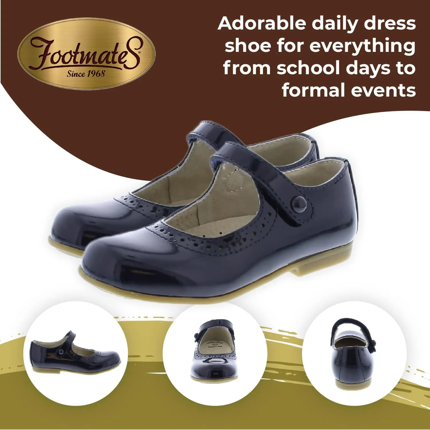 FOOTMATES Emma Patent Leather Mary Jane Girls Party Dress Shoes with Custom-Fit Insoles, Hard Bottom, Slip-Resistant Non-Marking Outsoles - for Toddlers and Little Kids, Ages 1-8