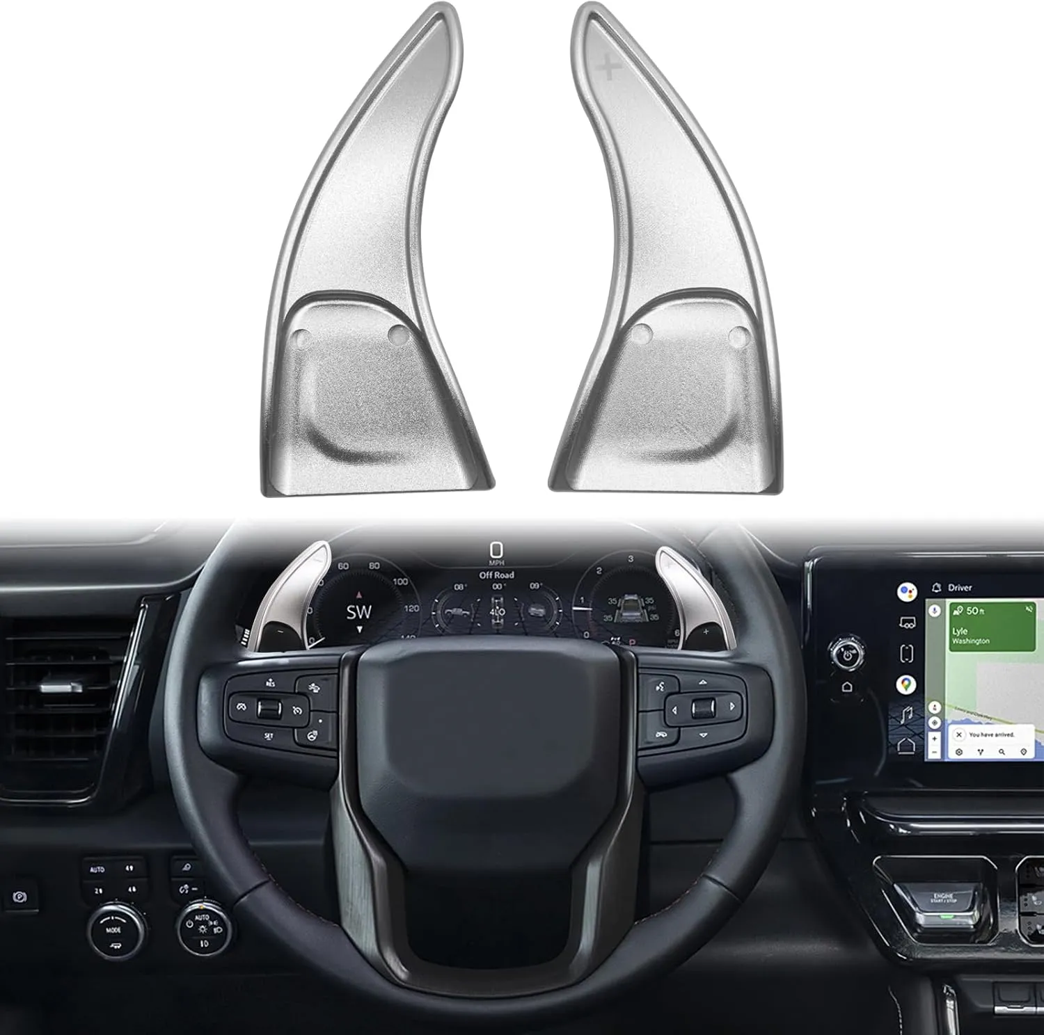 For GMC Sierra 1500/Chevrolet Silverado 1500(2022-2025), Buick Enclave(2022-2024)/Envision(2021-2023) Steering Wheel Shift Extension, Auto Accessories（silver）