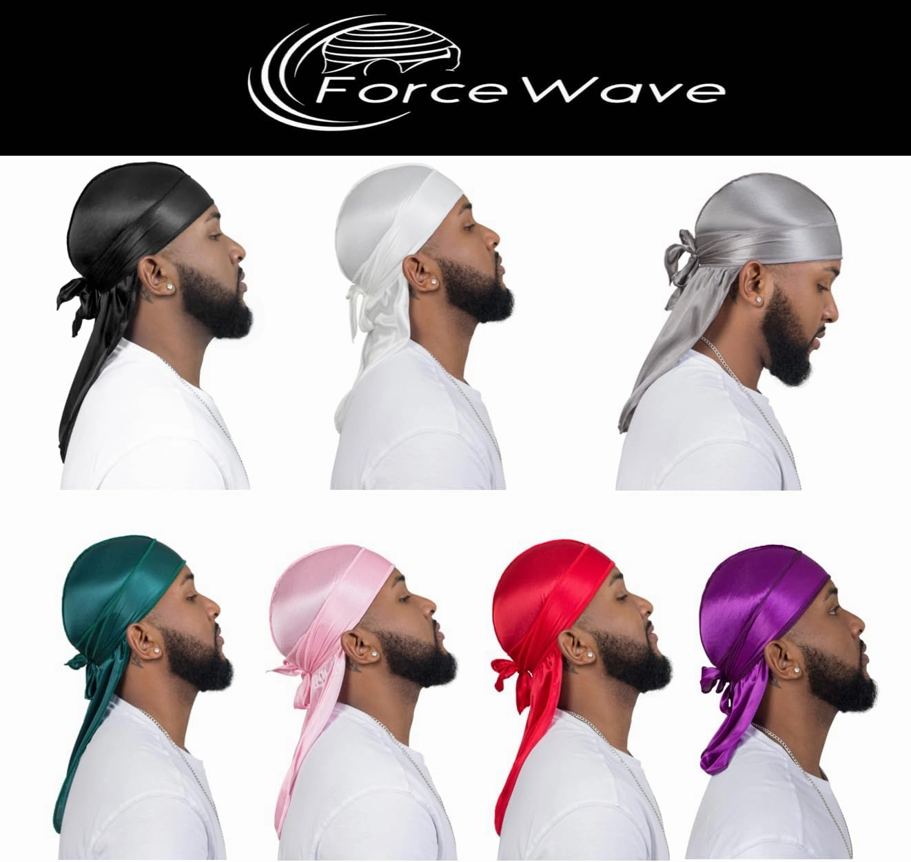 ForceWave 10 Pieces Silky Durags Long Tail for Women Men Satin Durag 360 Wave，Dorag, 10 Pieces