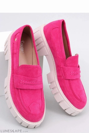 Fuchsia Eco-Suede Loafers for Women – Chunky Lug Sole Slip-On Shoes