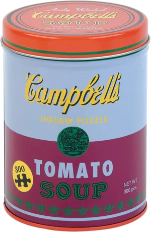 Galison Andy Warhol Soup Can Puzzle, Red Violet, 300piece 12” x 20'' – Puzzle Based on Andy Warhol Tomato Soup Can Painting – Packaged in Tin Canister – Makes a Great Gift, Blue (9780735353886)