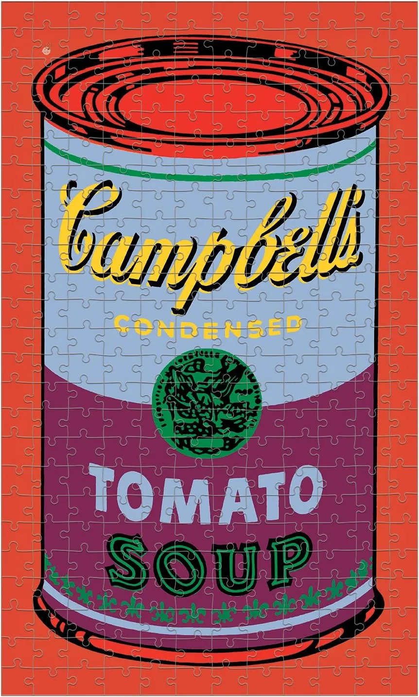 Galison Andy Warhol Soup Can Puzzle, Red Violet, 300piece 12” x 20'' – Puzzle Based on Andy Warhol Tomato Soup Can Painting – Packaged in Tin Canister – Makes a Great Gift, Blue (9780735353886)