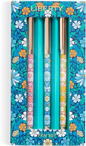 Galison Liberty Moon Flowers Everyday Pen Set – Includes 3 Black Ink Ballpoint Pens Decorated With Beautiful Liberty Floral Artwork And Metallic Caps