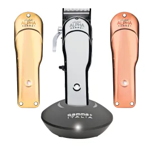 GAMMA  Absolute Alpha Professional Modular USB Cordless Clipper with 5 Dub Magnetic Guards, Matte Silver, Rose Gold, and Gold