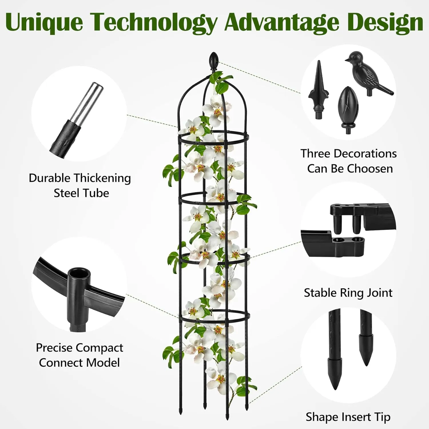 Garden Obelisk Trellis for Climbing Plants Outdoor 6 Ft Rose Bush Round Trellis for Pots Rustproof Metal Plant Flower Trellises for Clematis Vine Jasmine Support Outdoor Indoor