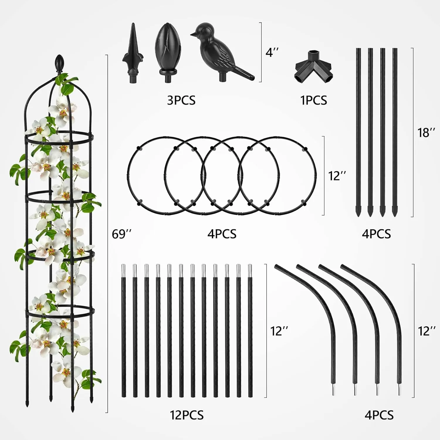 Garden Obelisk Trellis for Climbing Plants Outdoor 6 Ft Rose Bush Round Trellis for Pots Rustproof Metal Plant Flower Trellises for Clematis Vine Jasmine Support Outdoor Indoor